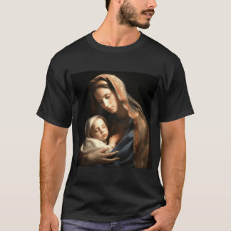 Serene Mother Holding Child in Warm Gentle Glow gi Tシャツ