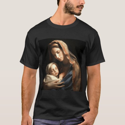 Serene Mother Holding Child in Warm Gentle Glow gi Tシャツ (正面)