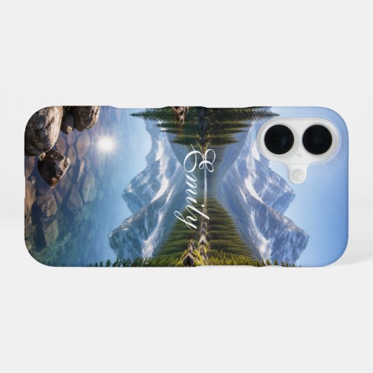 Serene Mountain Lake Landscape Personalized Name  iPhone 16ケース (裏面横)