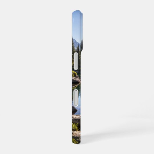 Serene Mountain Lake Landscape Personalized Name  iPhone 16ケース (右側面)