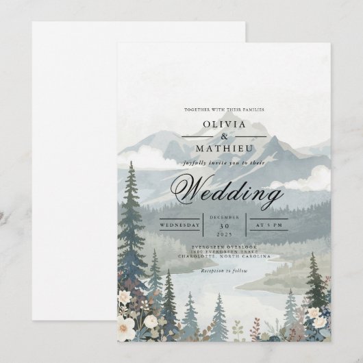 Serene Mountain Landscape Wedding 招待状 (正面/裏面)