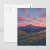Serene Mountain Meadow at Pink Sunset ポストカード (正面/裏面)