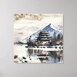 Serene Mountain Pagoda (Winter) キャンバスプリント
