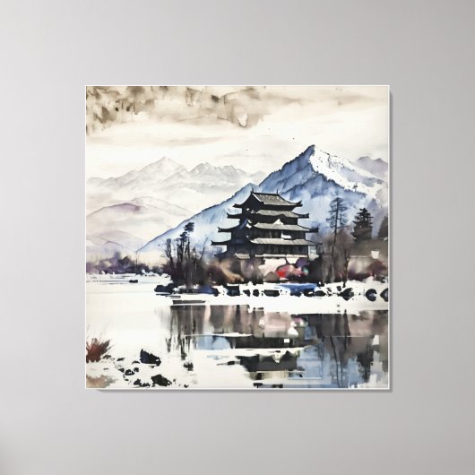 Serene Mountain Pagoda (Winter) キャンバスプリント (正面)