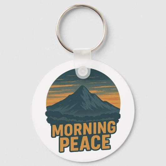 Serene Mountain Sunrise Retro Emblem キーホルダー (裏面)