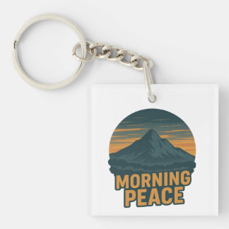 Serene Mountain Sunrise Retro Emblem キーホルダー