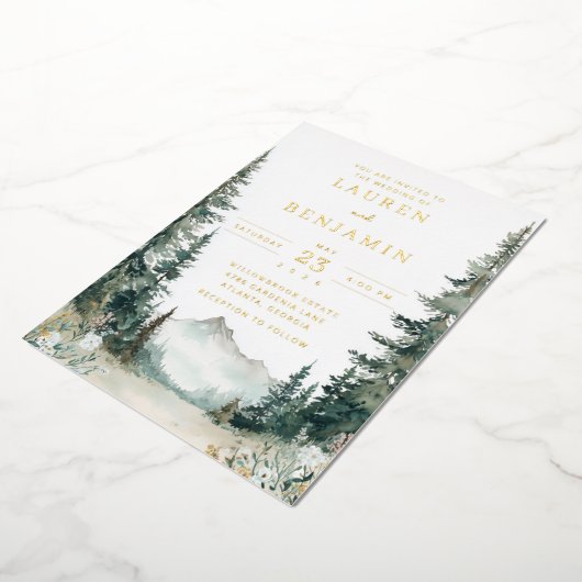 Serene Mountain Wedding 箔招待状 (回転した状態)