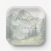 Serene Muted Green Watercolor Mountains ペーパープレート (正面)