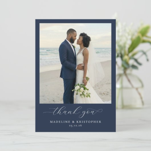 Serene Navy Beach Photo サンキューカード (スタンド正面)