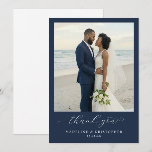 Serene Navy Beach Photo サンキューカード (正面/裏面)