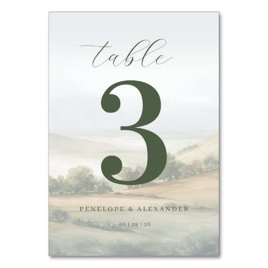 Serene Olive Landscape Table Number テーブルナンバー (正面)