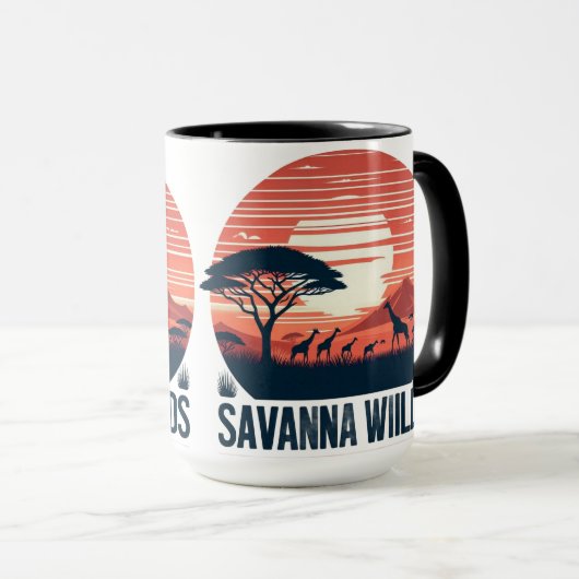 Serene Orange Retro Giraffe Savanna Wilds マグカップ (正面右)