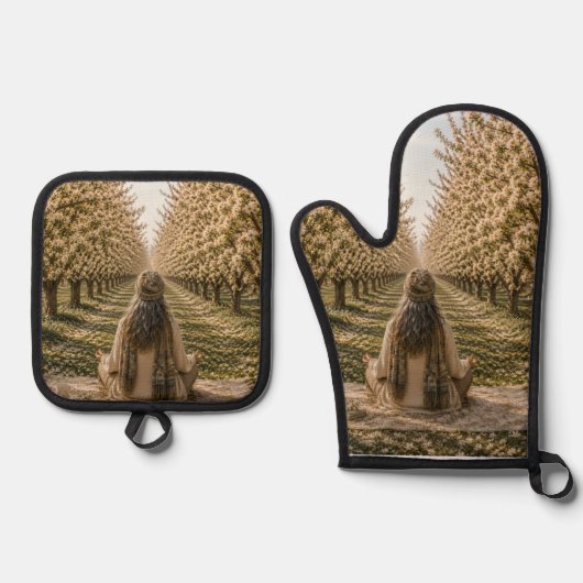 Serene Orchard Oven Mitt & Pot Holder Set | Romant 鍋つかみ&鍋敷きセット (正面)
