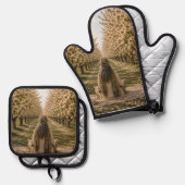 Serene Orchard Oven Mitt & Pot Holder Set | Romant 鍋つかみ&鍋敷きセット (正面/裏面)