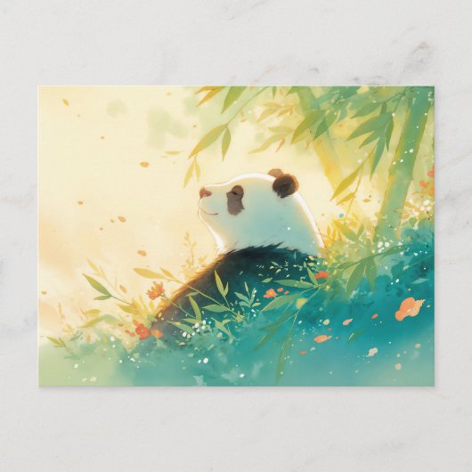 Serene Panda in Sunlit Bamboo Forest ポストカード (正面)