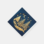 Serene Papercut Pines – Moonlit Forest スタンダードカクテルナプキン (角)