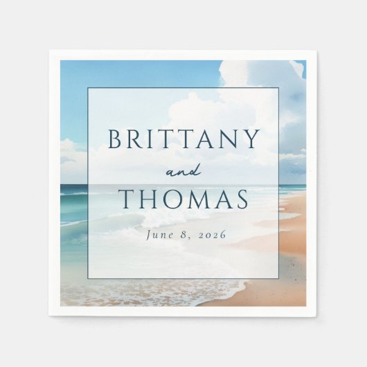 Serene Pastel Beach Waves スタンダードカクテルナプキン (正面)