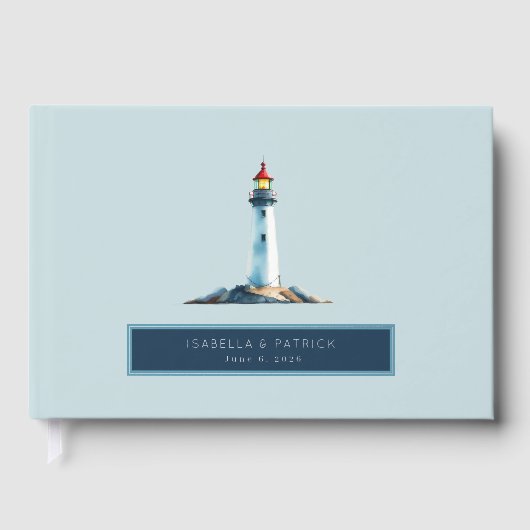 Serene Pastel Blue Lighthouse Illustration ゲストブック (正面)