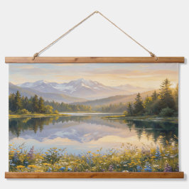 Serene Pastel Landscape Tapestry – Mountains, Lake 吊り下げ型タペストリー