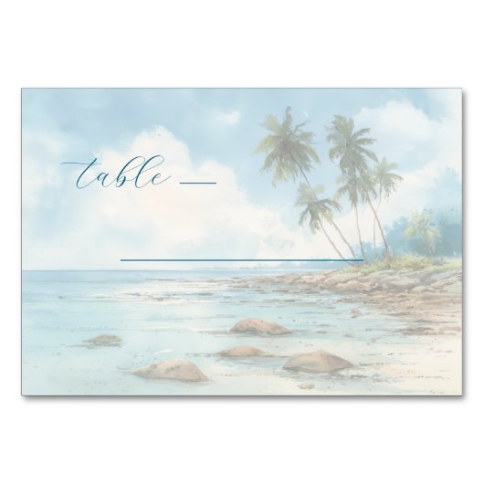 Serene Pastel Watercolor Beach Scene テーブルナンバー (正面)