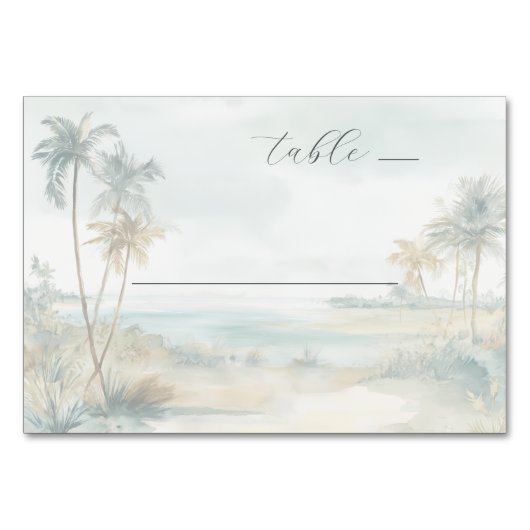Serene Pastel Watercolor Beach Scene テーブルナンバー (正面)
