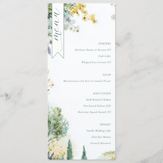 Serene Pastel Watercolor Floral Menu メニュー (正面)