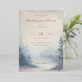 Serene Pastel Watercolor Forest Scene 箔招待状 (立ち正面)