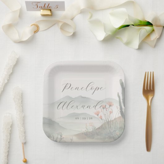 Serene Pastel Watercolor Landscape ペーパープレート (ウェディング)