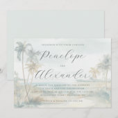 Serene Pastel Watercolor Palm Trees 招待状 (正面/裏面)