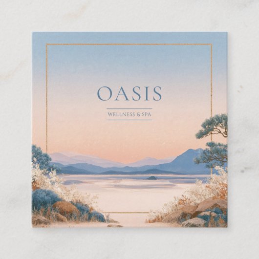 Serene Peach Blue Landscape Gold Frame Artistic スクエア名刺 (正面)