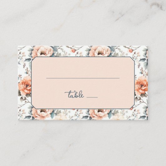 Serene Peach Vintage Floral プレイスカード (正面)