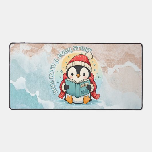 Serene Penguin Reader Large Desk Mat for Writers デスクマット (正面)