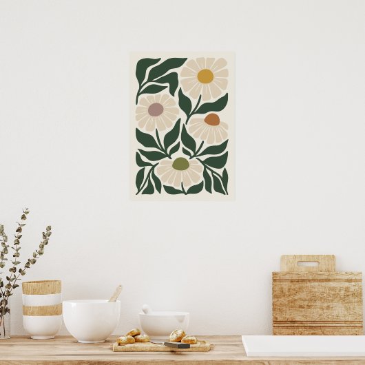 Serene Petals Mid Century Chamomile ポスター (キッチン)