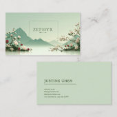 Serene Pink Rose Misty Mountain Lake Landscape 名刺 (正面/裏面)