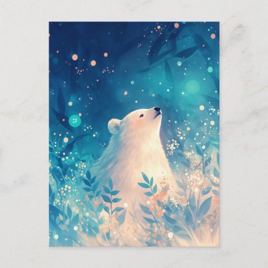 Serene Polar Bear in Ethereal Blue Garden ポストカード (正面)