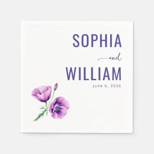 Serene Purple Floral スタンダードカクテルナプキン (正面)