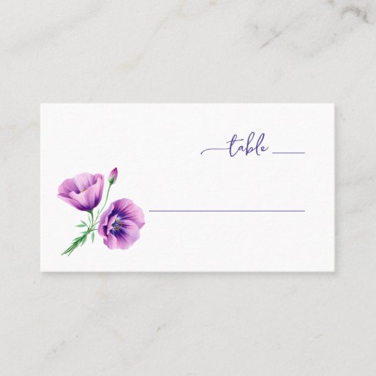 Serene Purple Floral Poppy Illustration プレイスカード (正面)