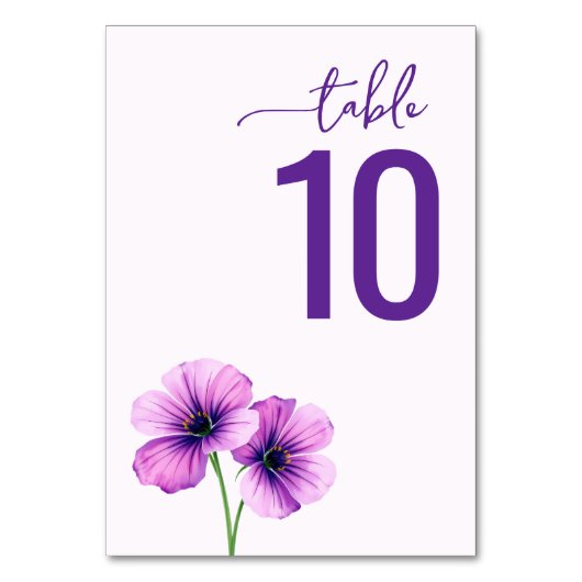 Serene Purple Floral Wedding Table Card テーブルナンバー (正面)