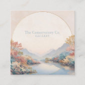 Serene River Landscape Gold Circle Autumnal Floral スクエア名刺 (正面)