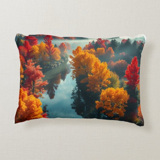 Serene River Shore Reflection Nature Art アクセントクッション (裏面)