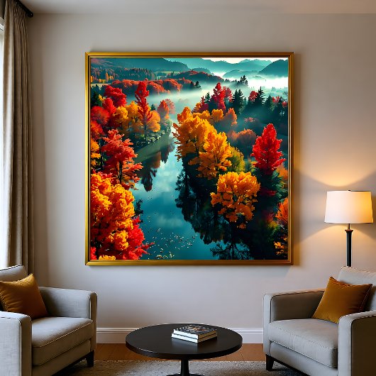 Serene River Shore Reflection Nature Art キャンバスプリント