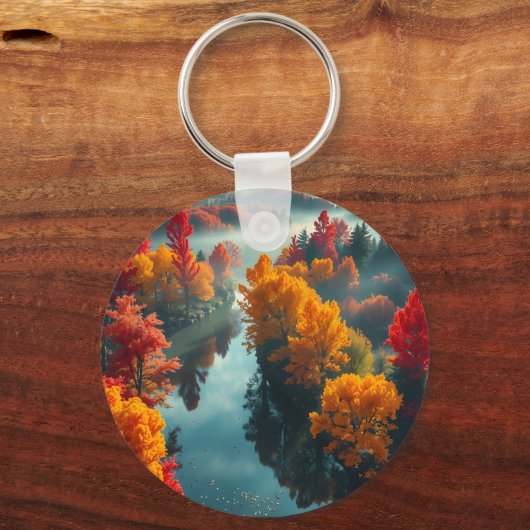 Serene River Shore Reflection Nature Art キーホルダー (裏面)