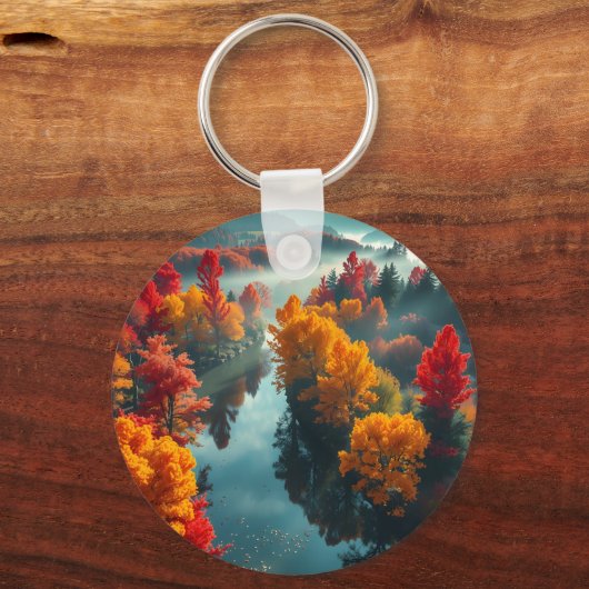 Serene River Shore Reflection Nature Art キーホルダー (正面)