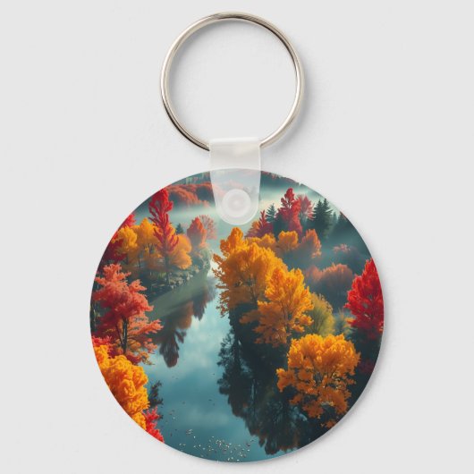 Serene River Shore Reflection Nature Art キーホルダー (裏面)