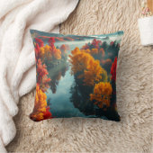 Serene River Shore Reflection Nature Art クッション (ブランケット)