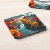 Serene River Shore Reflection Nature Art コースター (左側)
