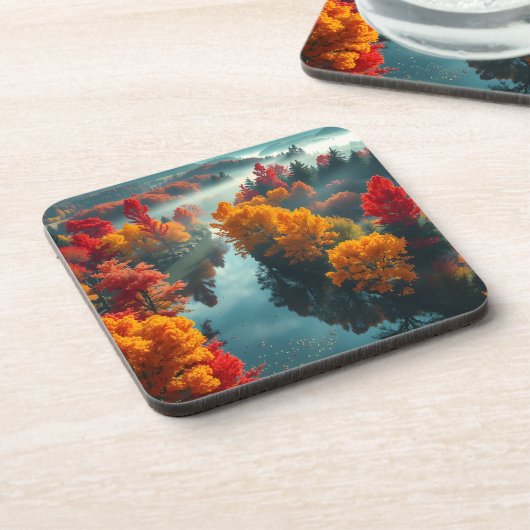 Serene River Shore Reflection Nature Art  コースター (左側)