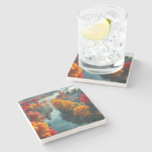 Serene River Shore Reflection Nature Art ストーンコースター (横)