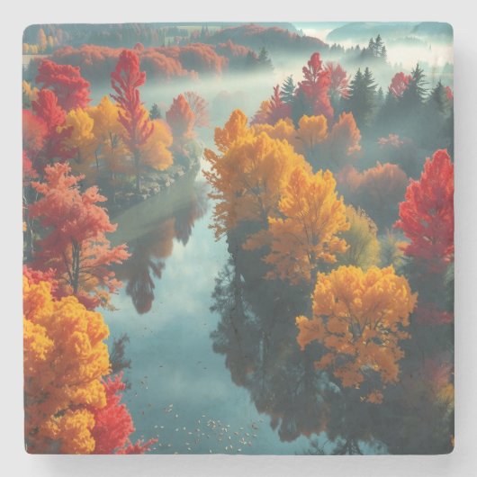 Serene River Shore Reflection Nature Art ストーンコースター (正面)