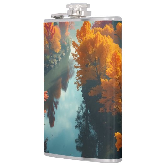 Serene River Shore Reflection Nature Art  フラスク (左)